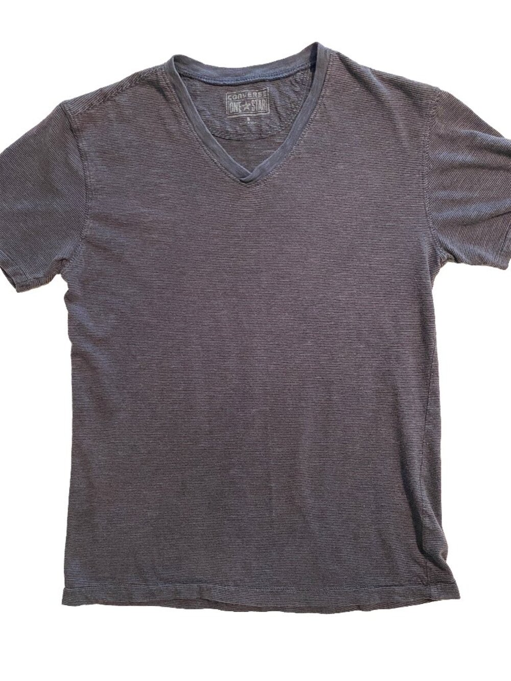 Converse One Star - Gray Striped V-Neck T-Shirt 100% Cotton - Men's Size S